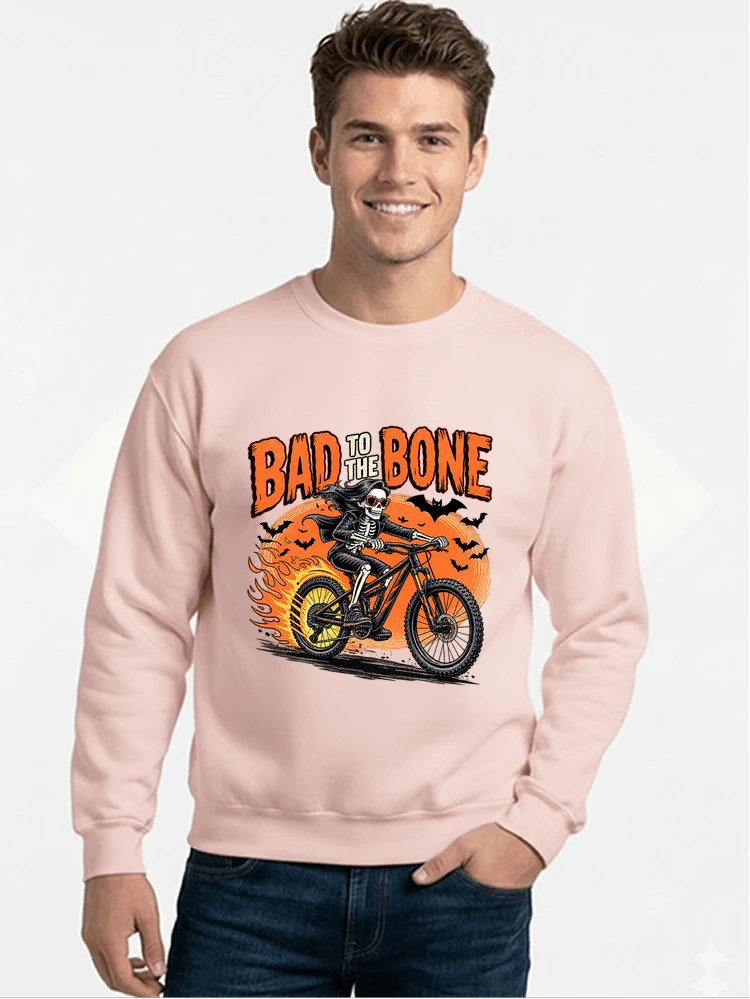 cooles mtb skelett fahrrad shirt halloween geschenk fr mtb fans sweatshirt mit rundhalsausschnitt light pink