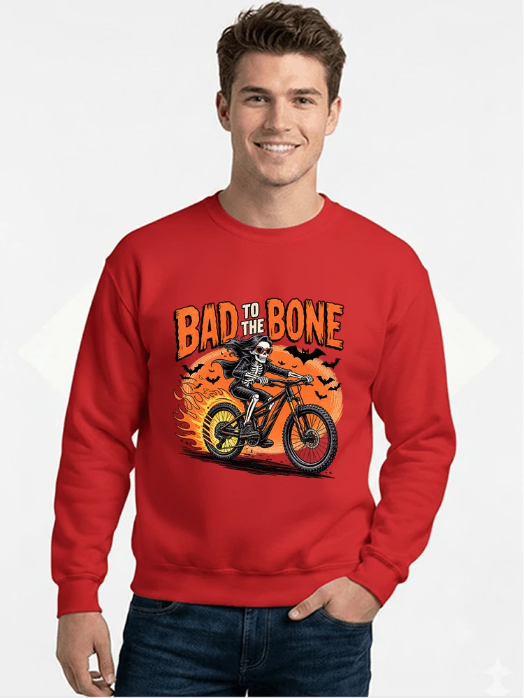 cooles mtb skelett fahrrad shirt halloween geschenk fr mtb fans sweatshirt mit rundhalsausschnitt red