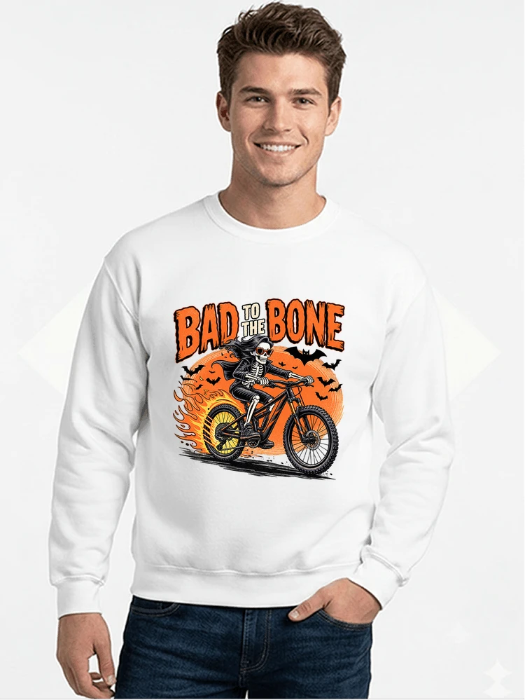 cooles mtb skelett fahrrad shirt halloween geschenk fr mtb fans sweatshirt mit rundhalsausschnitt white