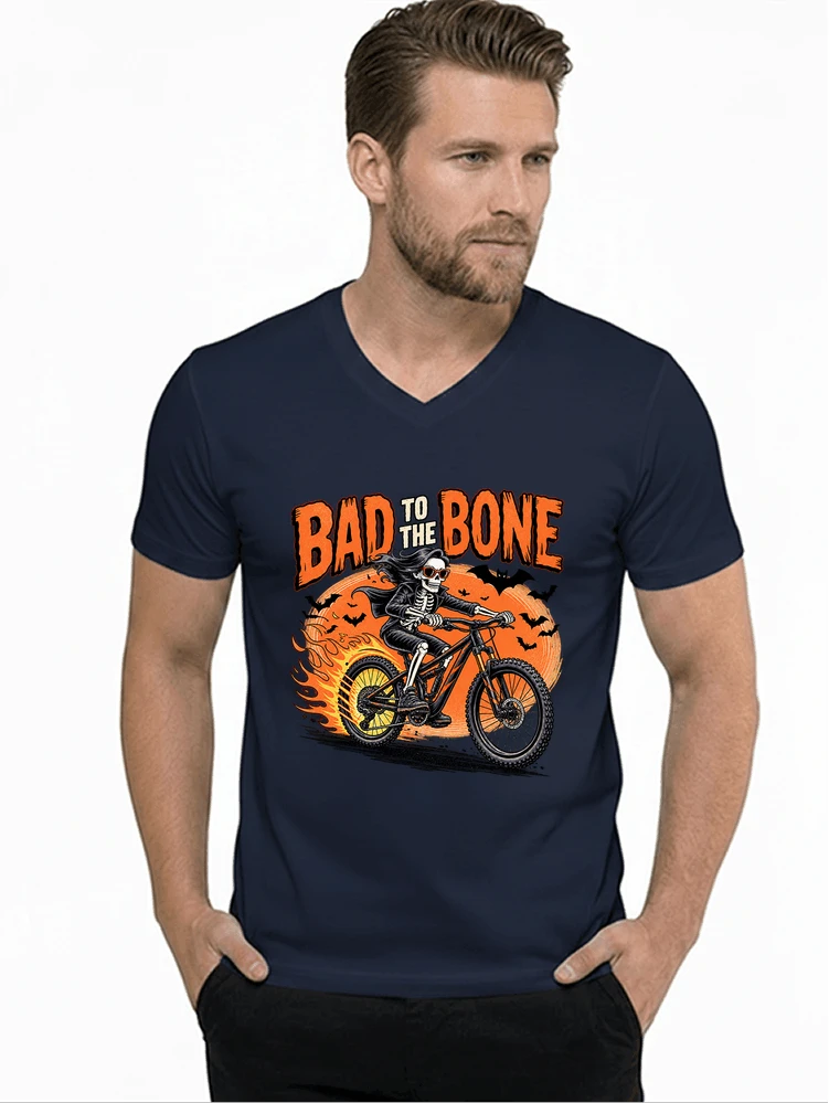 cooles mtb skelett fahrrad shirt halloween geschenk fr mtb fans t shirt mit v ausschnitt navy