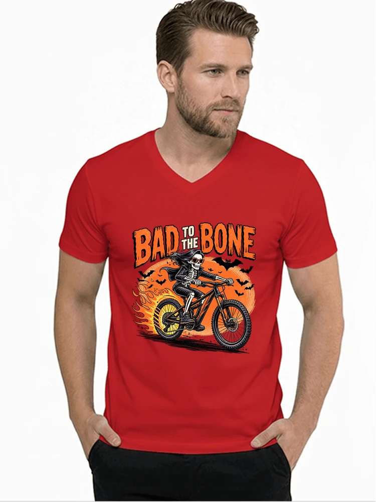 cooles mtb skelett fahrrad shirt halloween geschenk fr mtb fans t shirt mit v ausschnitt red
