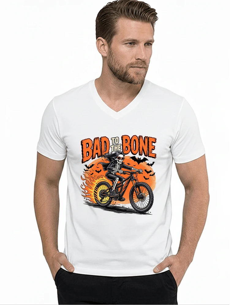 cooles mtb skelett fahrrad shirt halloween geschenk fr mtb fans t shirt mit v ausschnitt white