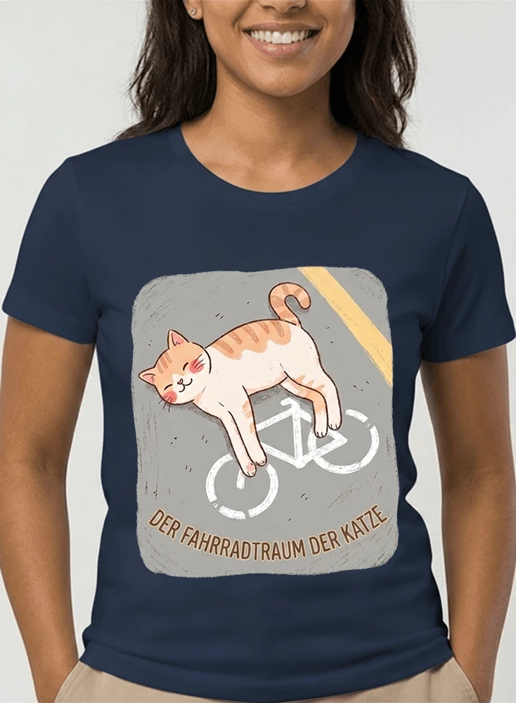 der fahrradtraum der katze t shirt ses katzenmotiv fr radfahre damen t shirt navy