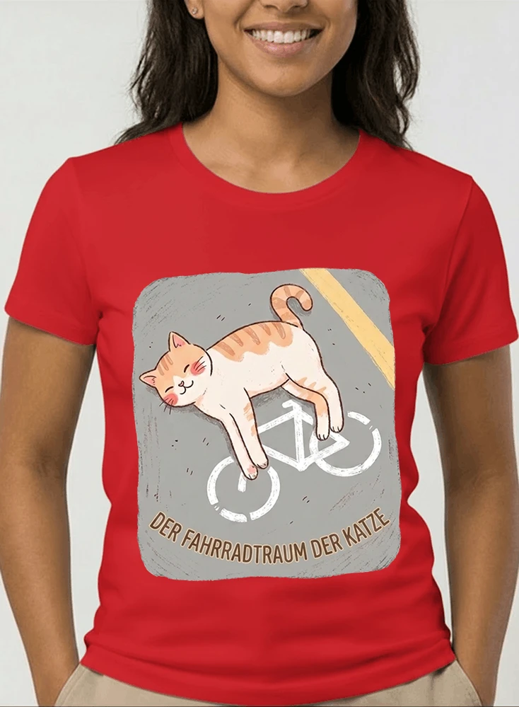 der fahrradtraum der katze t shirt ses katzenmotiv fr radfahre damen t shirt red