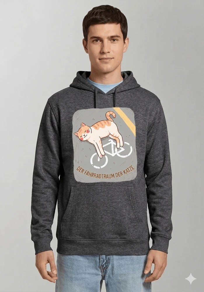 der fahrradtraum der katze t shirt ses katzenmotiv fr radfahre kapuzenpullover anthracite melange