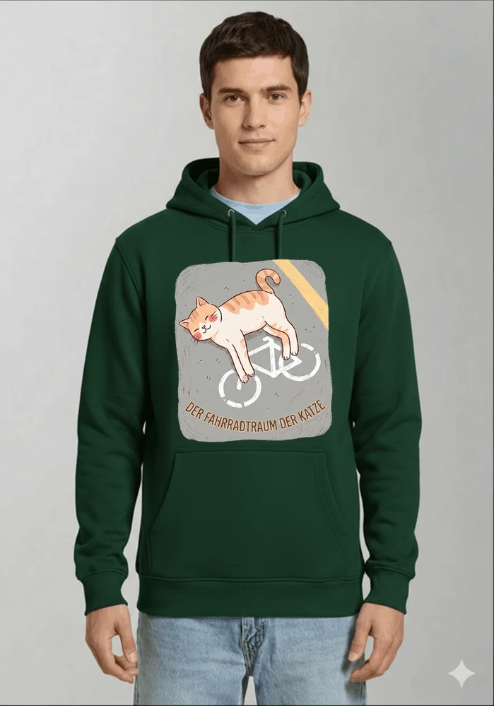 der fahrradtraum der katze t shirt ses katzenmotiv fr radfahre kapuzenpullover forest green