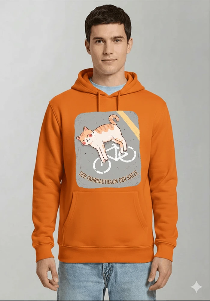 der fahrradtraum der katze t shirt ses katzenmotiv fr radfahre kapuzenpullover orange