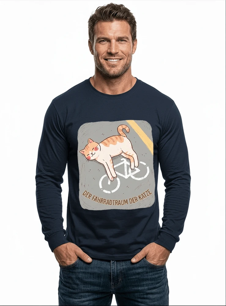 der fahrradtraum der katze t shirt ses katzenmotiv fr radfahre langarmshirt navy