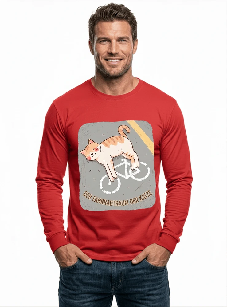 der fahrradtraum der katze t shirt ses katzenmotiv fr radfahre langarmshirt red