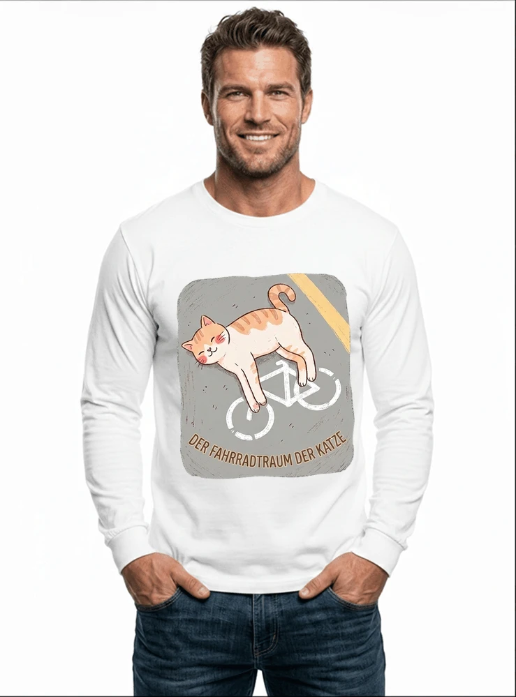 der fahrradtraum der katze t shirt ses katzenmotiv fr radfahre langarmshirt white
