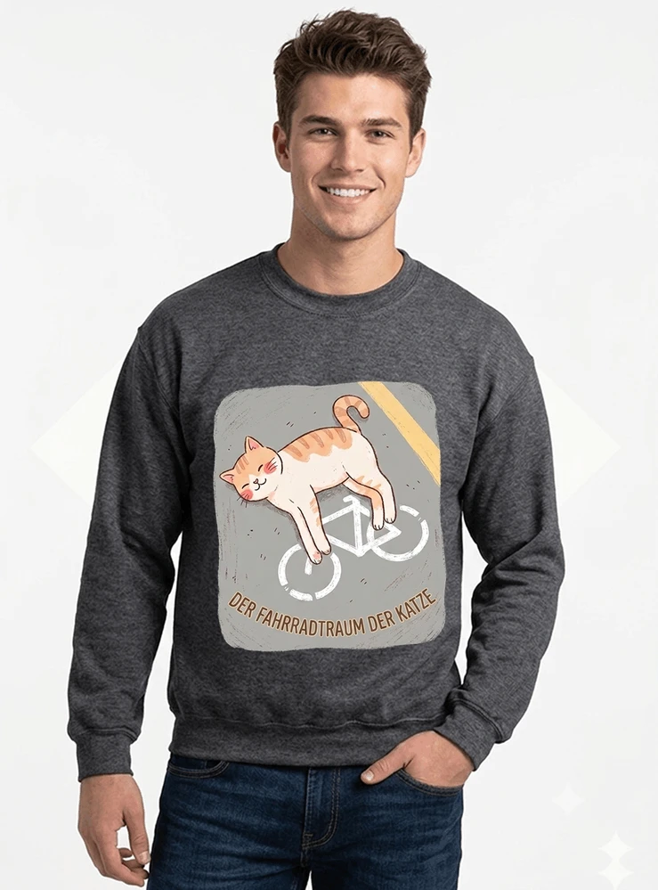 der fahrradtraum der katze t shirt ses katzenmotiv fr radfahre sweatshirt mit rundhalsausschnitt anthracite melange