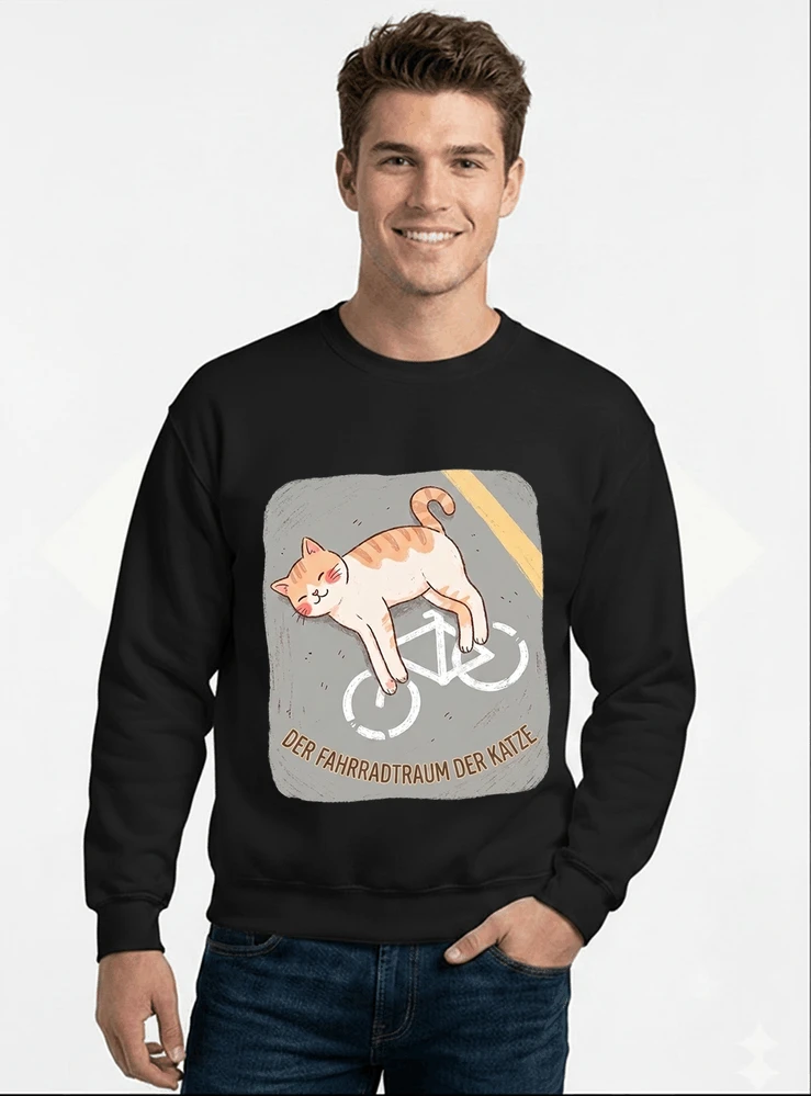 der fahrradtraum der katze t shirt ses katzenmotiv fr radfahre sweatshirt mit rundhalsausschnitt black