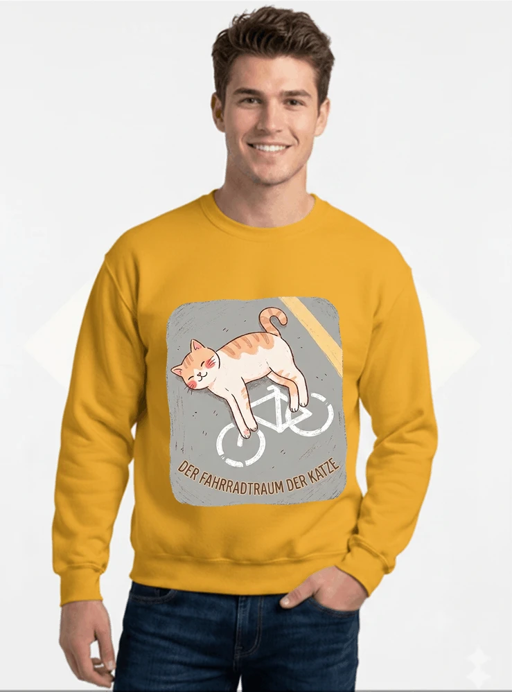 der fahrradtraum der katze t shirt ses katzenmotiv fr radfahre sweatshirt mit rundhalsausschnitt gold