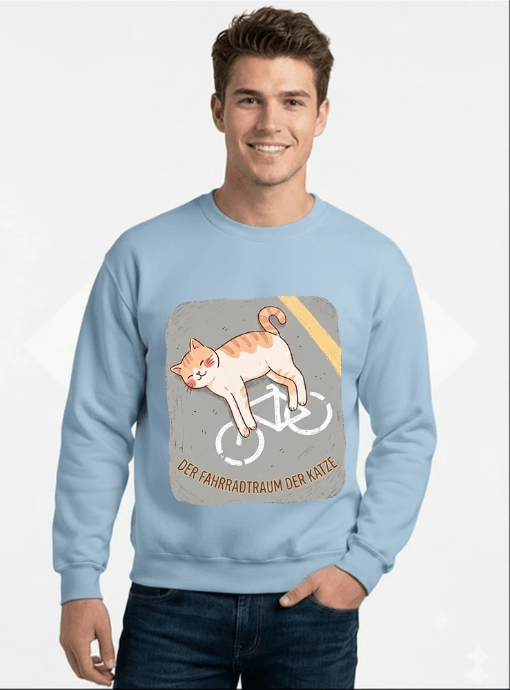 der fahrradtraum der katze t shirt ses katzenmotiv fr radfahre sweatshirt mit rundhalsausschnitt light blue