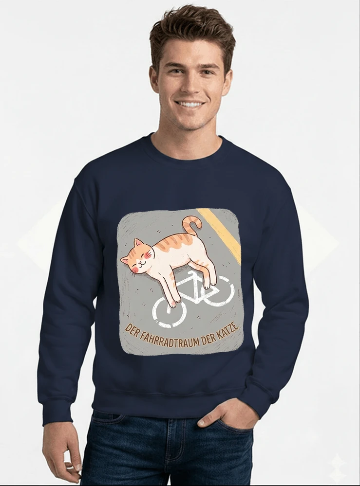 der fahrradtraum der katze t shirt ses katzenmotiv fr radfahre sweatshirt mit rundhalsausschnitt navy