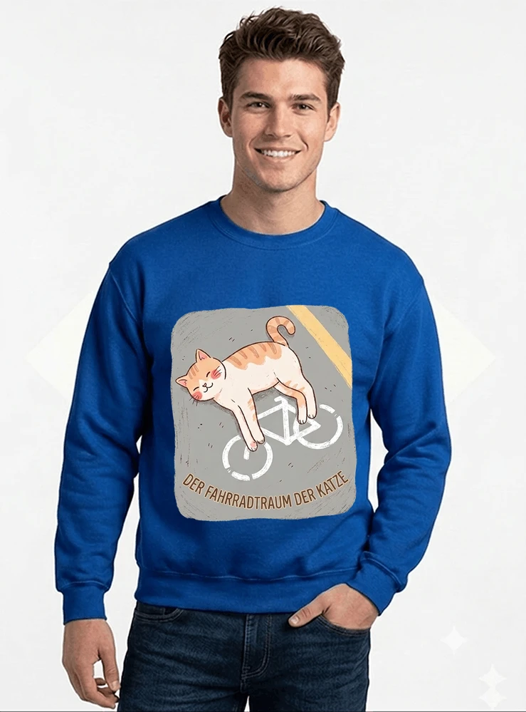 der fahrradtraum der katze t shirt ses katzenmotiv fr radfahre sweatshirt mit rundhalsausschnitt royal blue