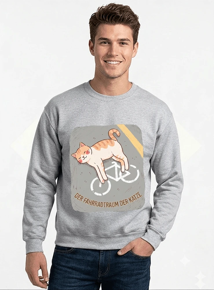 der fahrradtraum der katze t shirt ses katzenmotiv fr radfahre sweatshirt mit rundhalsausschnitt sport grey