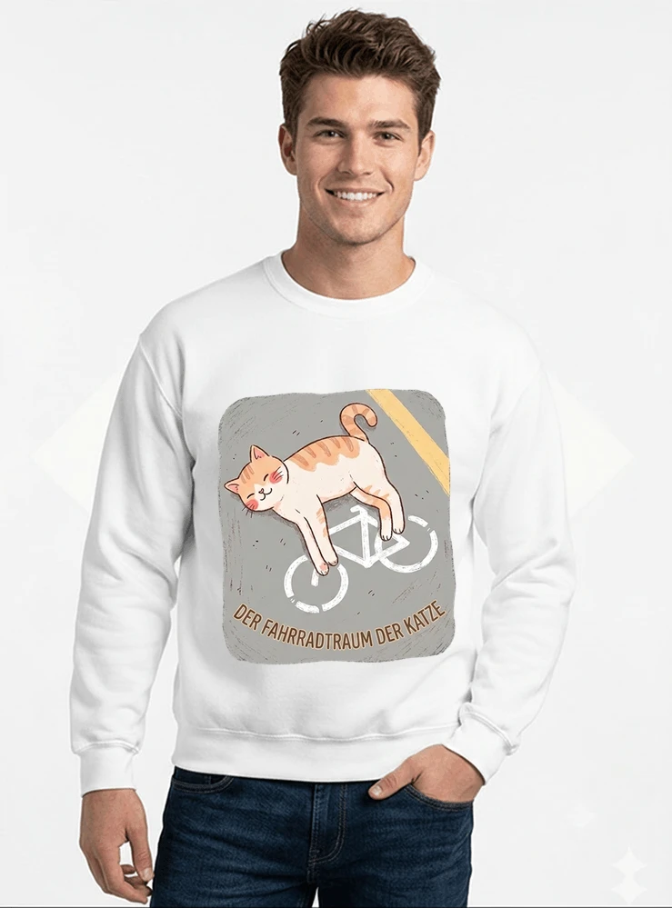 der fahrradtraum der katze t shirt ses katzenmotiv fr radfahre sweatshirt mit rundhalsausschnitt white