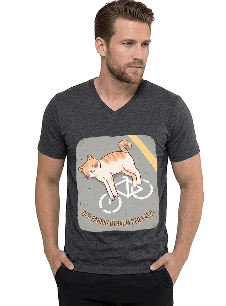 der fahrradtraum der katze t shirt ses katzenmotiv fr radfahre t shirt mit v ausschnitt anthracite melange