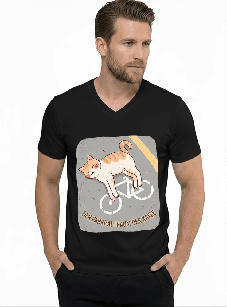 der fahrradtraum der katze t shirt ses katzenmotiv fr radfahre t shirt mit v ausschnitt black