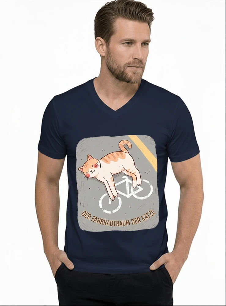 der fahrradtraum der katze t shirt ses katzenmotiv fr radfahre t shirt mit v ausschnitt navy