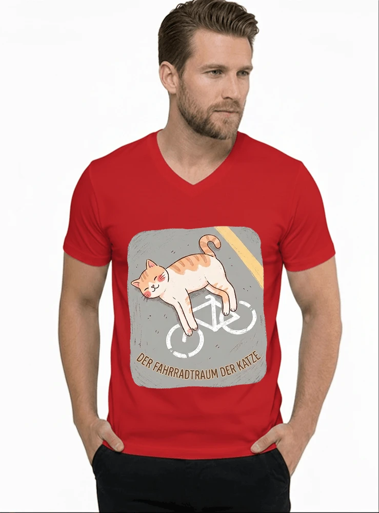 der fahrradtraum der katze t shirt ses katzenmotiv fr radfahre t shirt mit v ausschnitt red