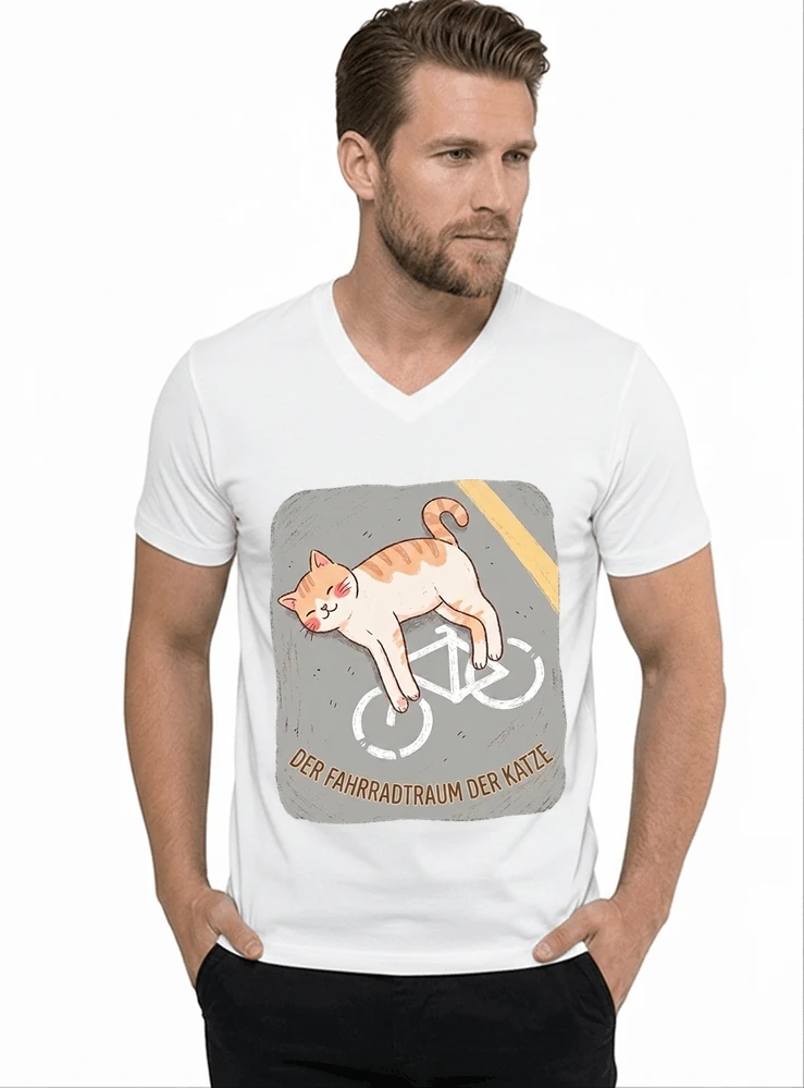der fahrradtraum der katze t shirt ses katzenmotiv fr radfahre t shirt mit v ausschnitt white