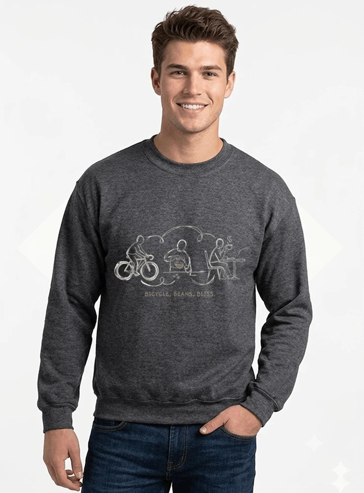 fahrrad kaffee t shirt bicycle beans bliss minimalist bike design fahrrad t shirt unisex shirt sweatshirt mit rundhalsausschnitt anthracite melange