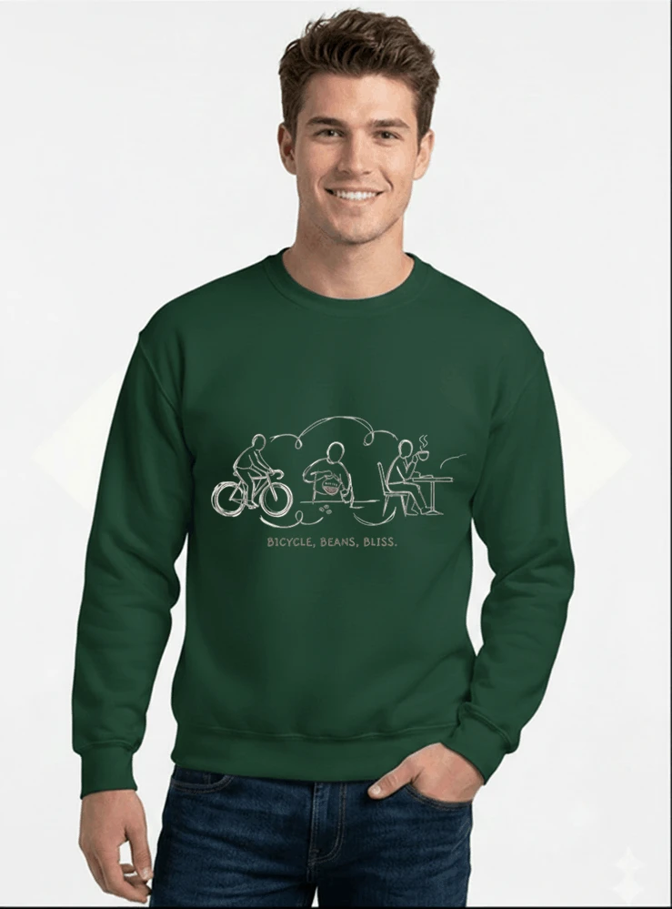 fahrrad kaffee t shirt bicycle beans bliss minimalist bike design fahrrad t shirt unisex shirt sweatshirt mit rundhalsausschnitt forest green