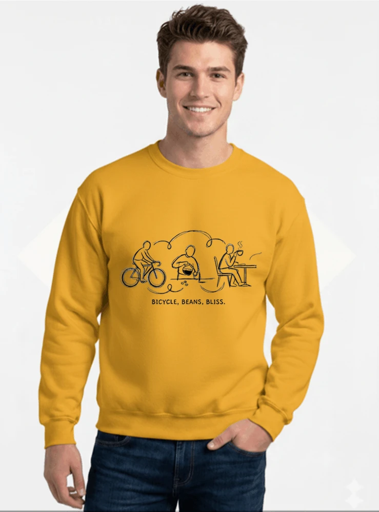 fahrrad kaffee t shirt bicycle beans bliss minimalist bike design fahrrad t shirt unisex shirt sweatshirt mit rundhalsausschnitt gold