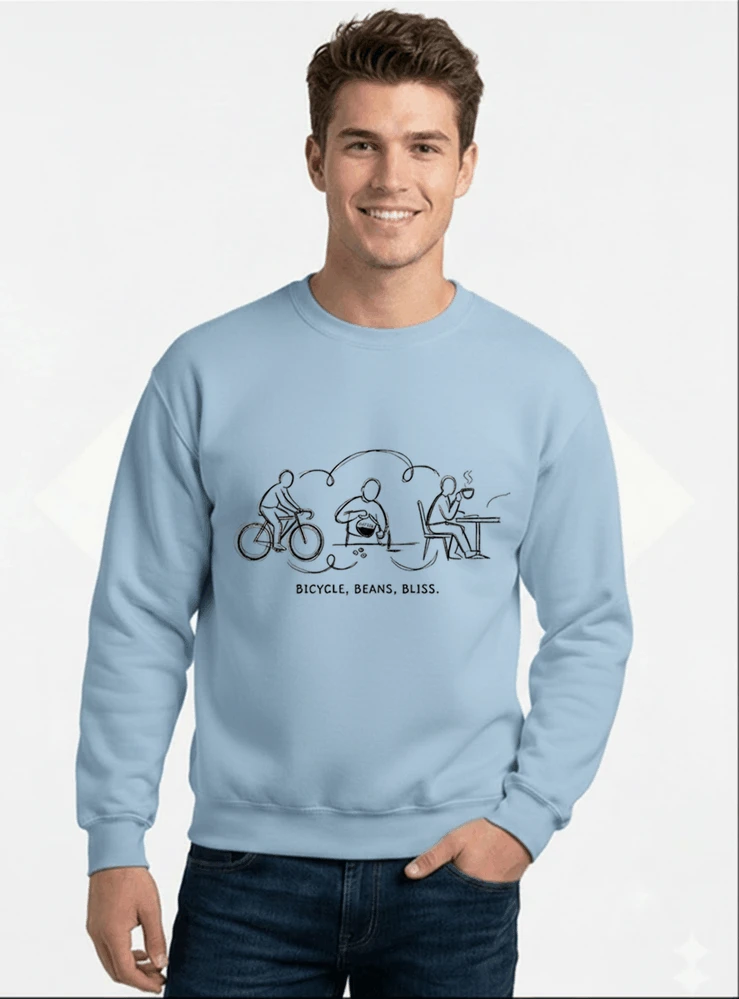 fahrrad kaffee t shirt bicycle beans bliss minimalist bike design fahrrad t shirt unisex shirt sweatshirt mit rundhalsausschnitt light blue