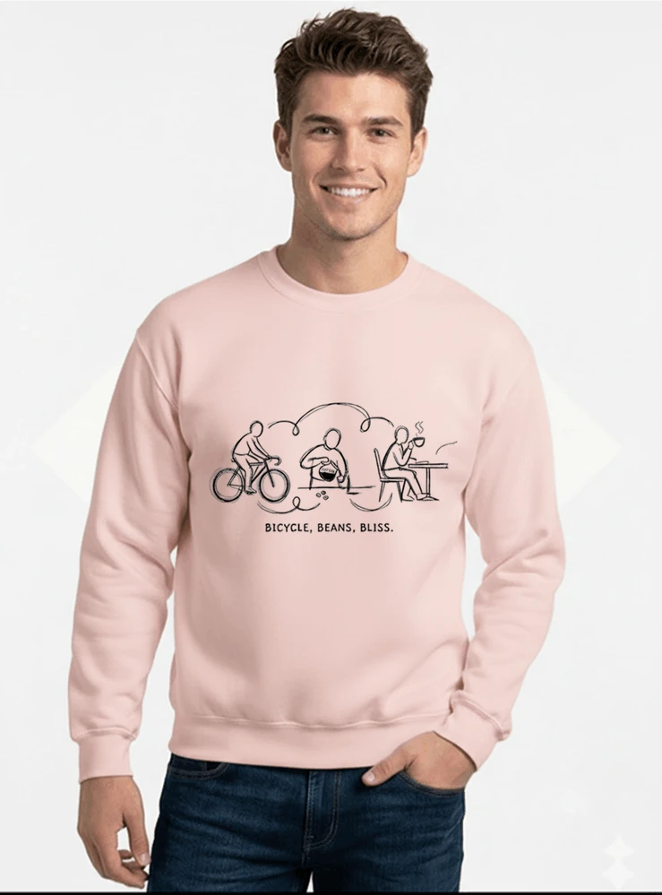 fahrrad kaffee t shirt bicycle beans bliss minimalist bike design fahrrad t shirt unisex shirt sweatshirt mit rundhalsausschnitt light pink