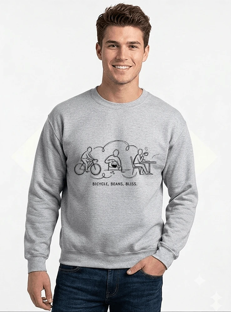 fahrrad kaffee t shirt bicycle beans bliss minimalist bike design fahrrad t shirt unisex shirt sweatshirt mit rundhalsausschnitt sport grey