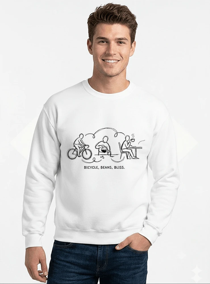 fahrrad kaffee t shirt bicycle beans bliss minimalist bike design fahrrad t shirt unisex shirt sweatshirt mit rundhalsausschnitt white