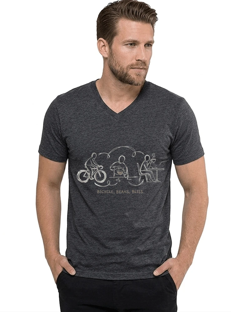 fahrrad kaffee t shirt bicycle beans bliss minimalist bike design fahrrad t shirt unisex shirt t shirt mit v ausschnitt anthracite melange