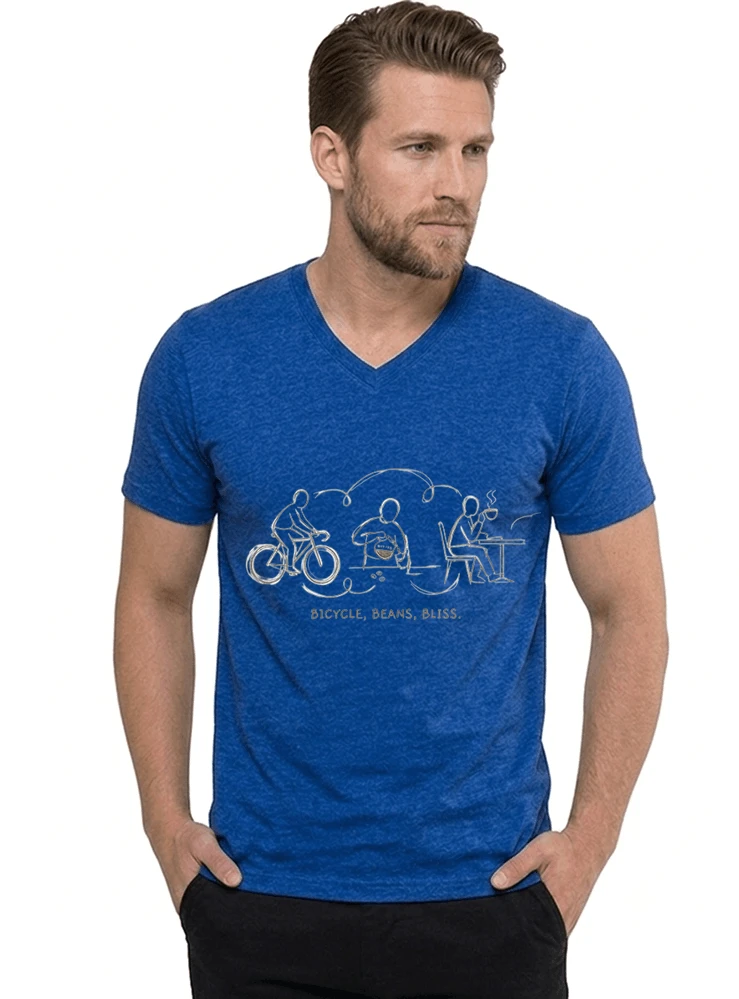 fahrrad kaffee t shirt bicycle beans bliss minimalist bike design fahrrad t shirt unisex shirt t shirt mit v ausschnitt royal blue