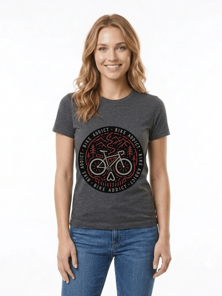 fahrrad t shirt bike addict gravel bike mountain adventure design damen t shirt anthracite melange
