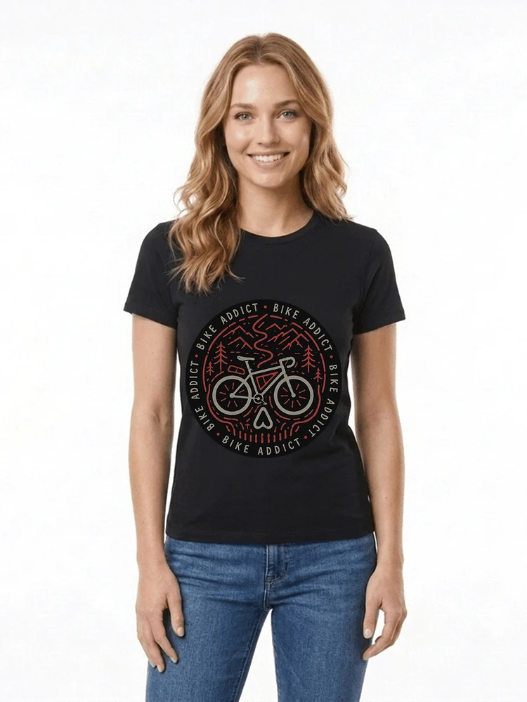 fahrrad t shirt bike addict gravel bike mountain adventure design damen t shirt black