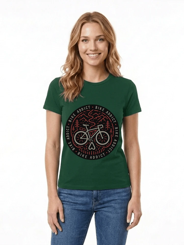 fahrrad t shirt bike addict gravel bike mountain adventure design damen t shirt forest green