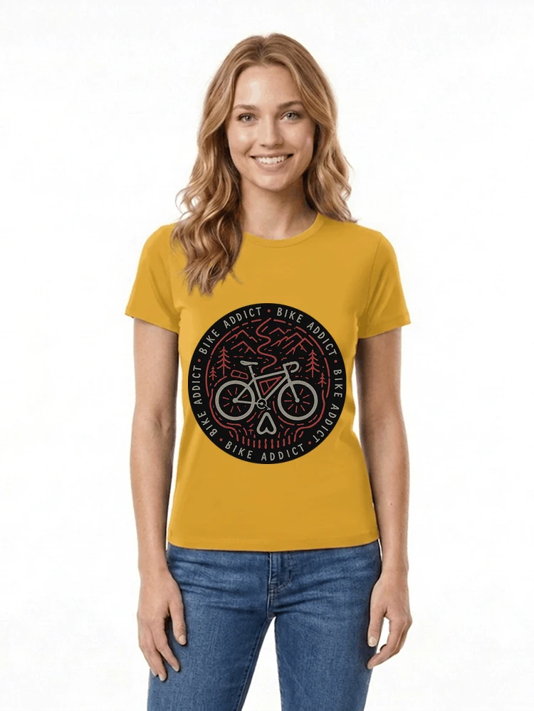 fahrrad t shirt bike addict gravel bike mountain adventure design damen t shirt gold