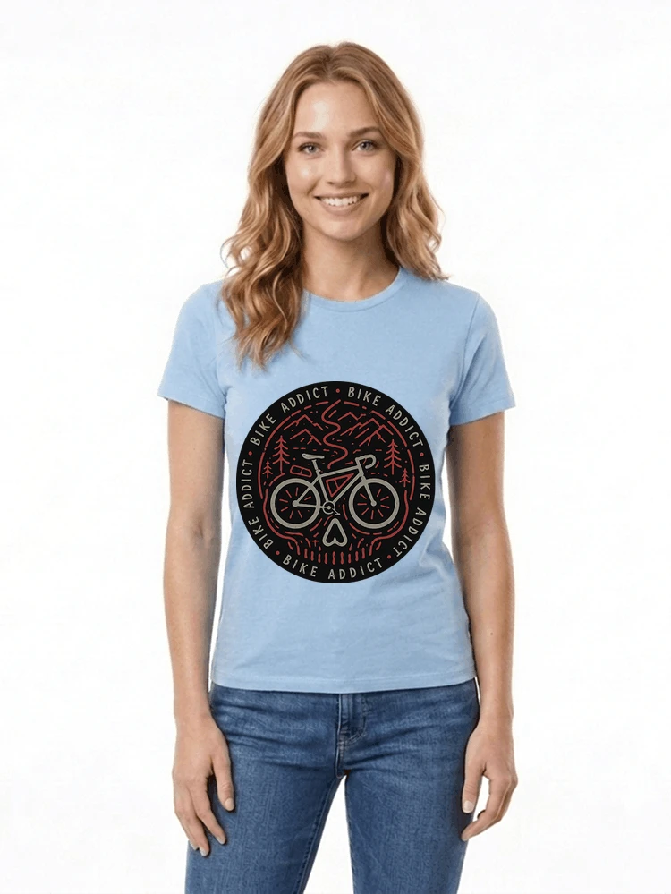 fahrrad t shirt bike addict gravel bike mountain adventure design damen t shirt light blue