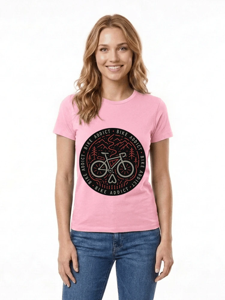 fahrrad t shirt bike addict gravel bike mountain adventure design damen t shirt light pink
