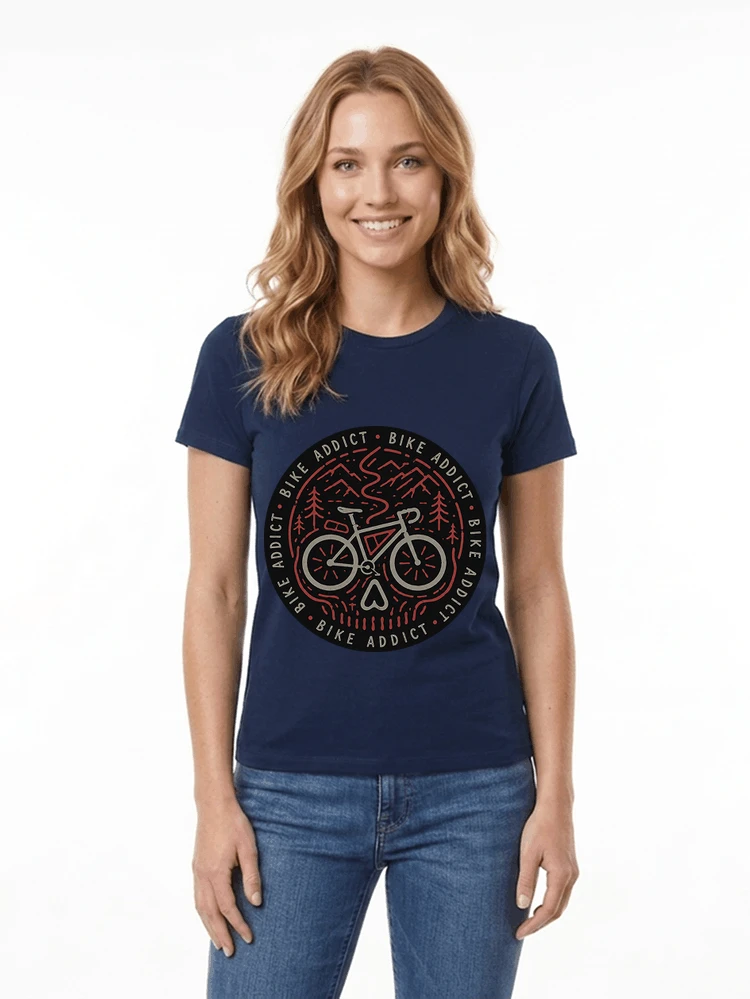 fahrrad t shirt bike addict gravel bike mountain adventure design damen t shirt navy