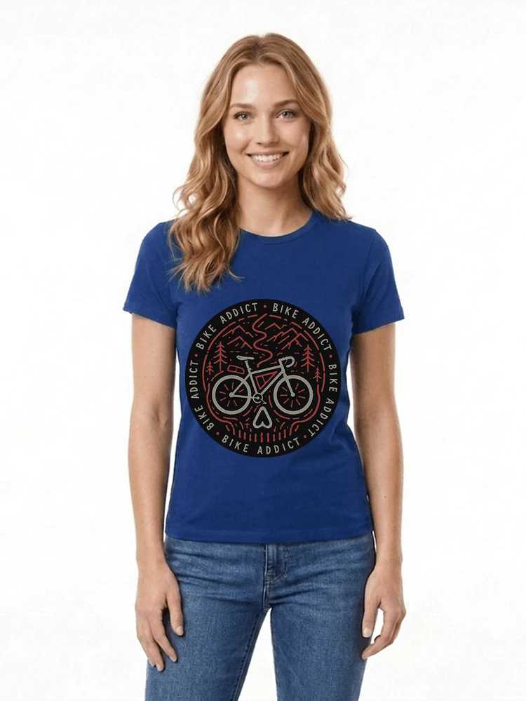 fahrrad t shirt bike addict gravel bike mountain adventure design damen t shirt royal blue