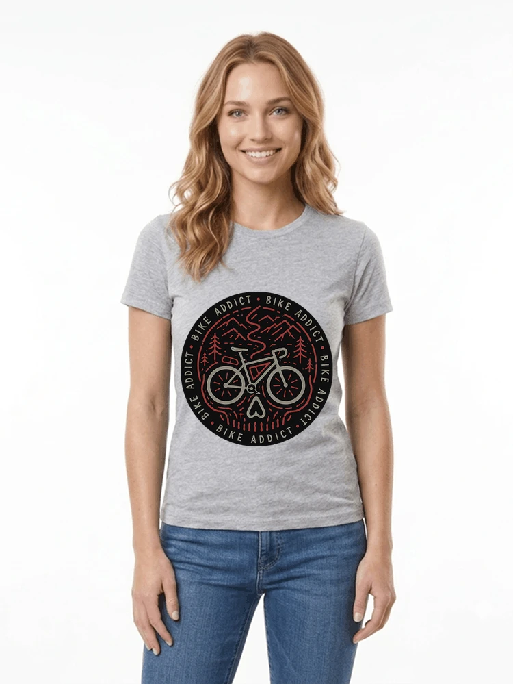 fahrrad t shirt bike addict gravel bike mountain adventure design damen t shirt sport grey