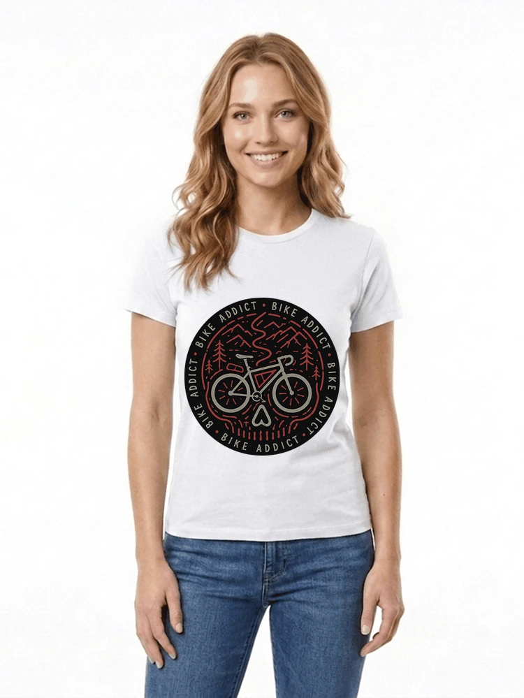 fahrrad t shirt bike addict gravel bike mountain adventure design damen t shirt white