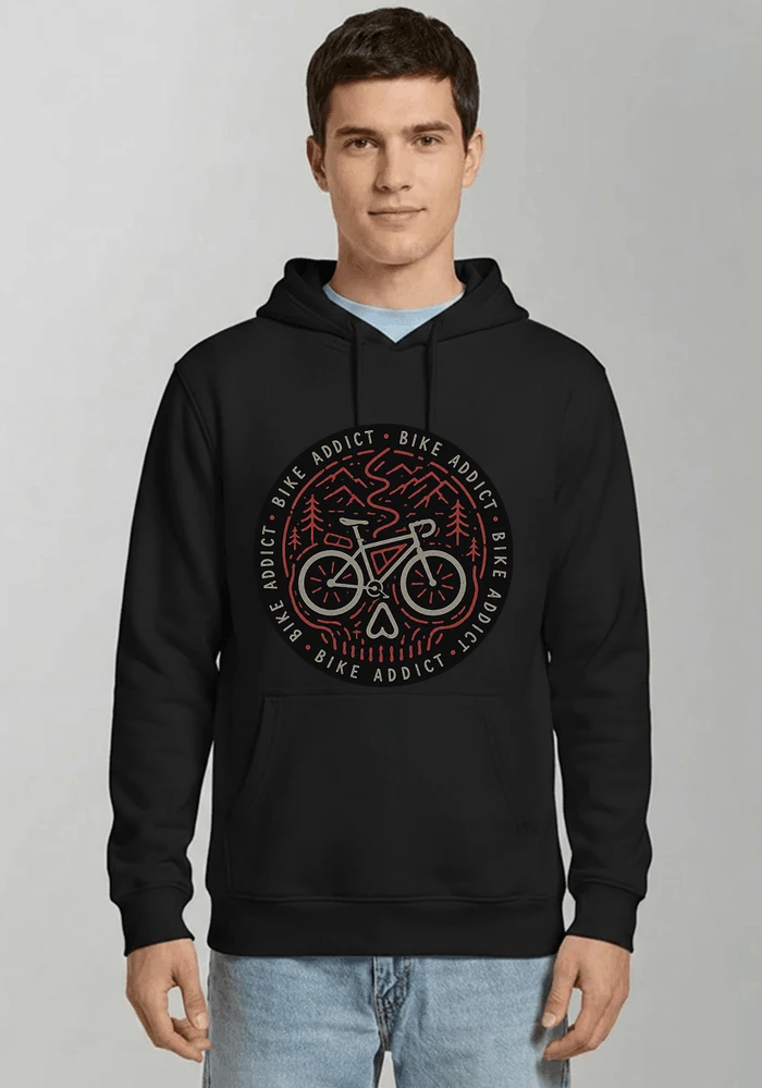 fahrrad t shirt bike addict gravel bike mountain adventure design kapuzenpullover black