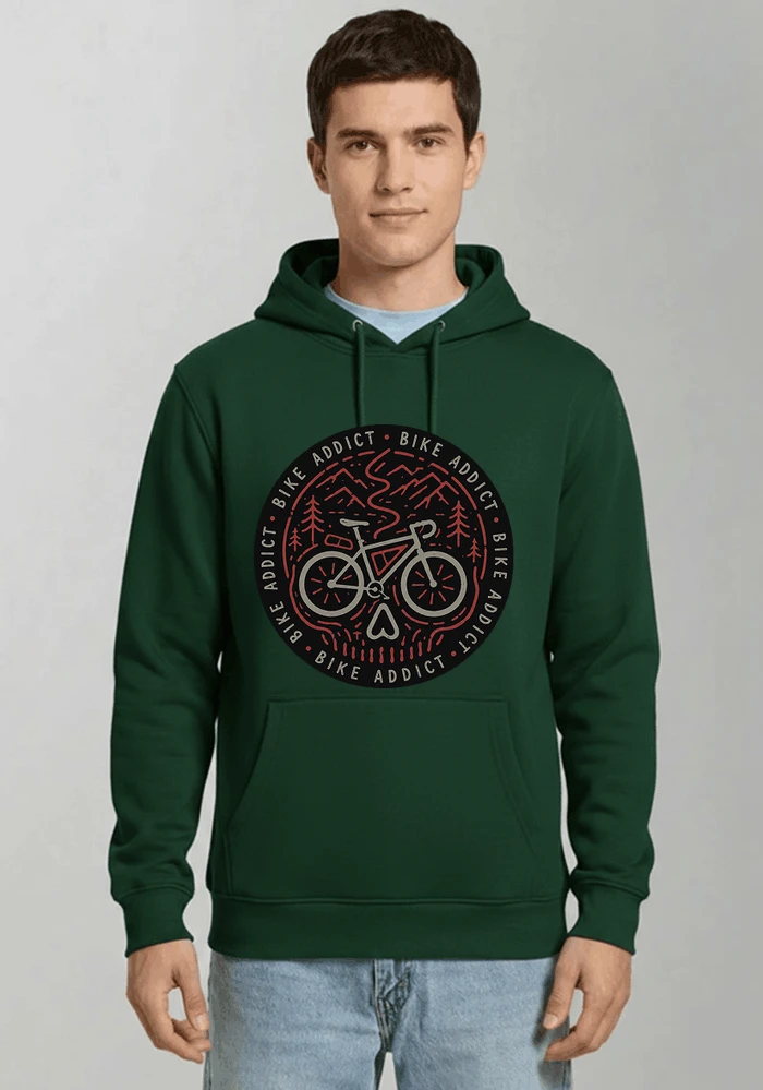 fahrrad t shirt bike addict gravel bike mountain adventure design kapuzenpullover forest green