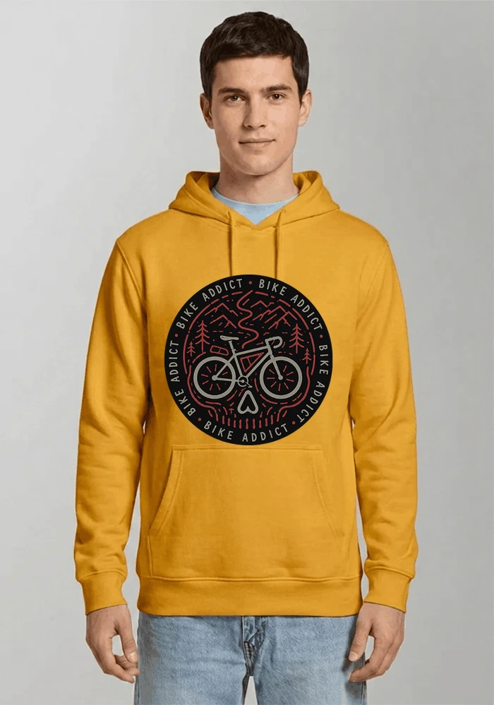 fahrrad t shirt bike addict gravel bike mountain adventure design kapuzenpullover gold