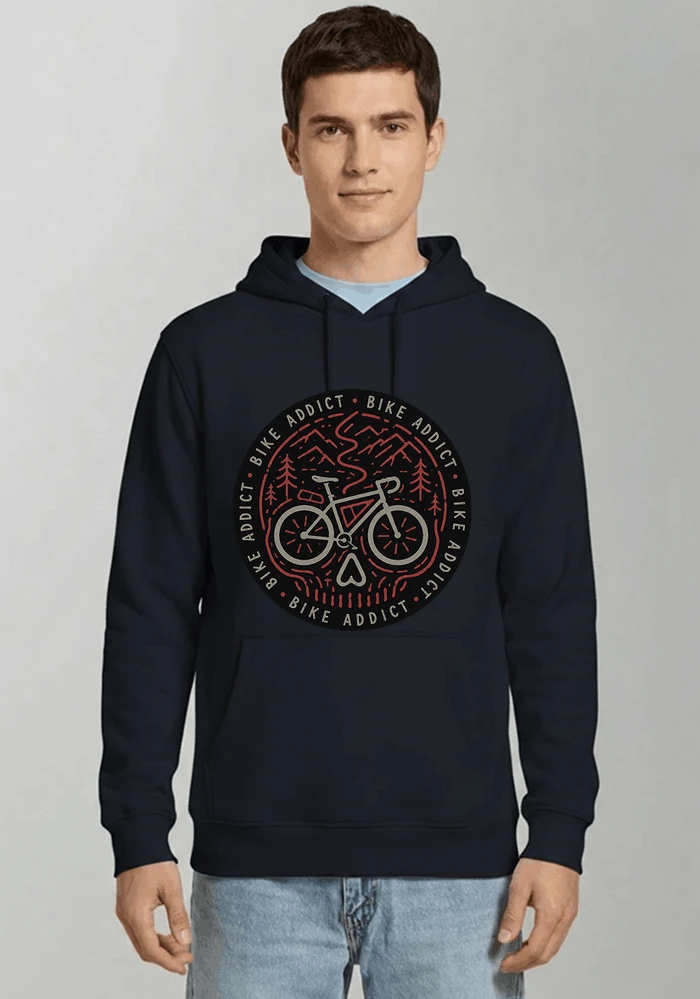 fahrrad t shirt bike addict gravel bike mountain adventure design kapuzenpullover navy